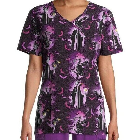 Disney Villains Maleficent Medical Scrub Top Women's Size Small Halloween Spooky - Picture 6 of 8